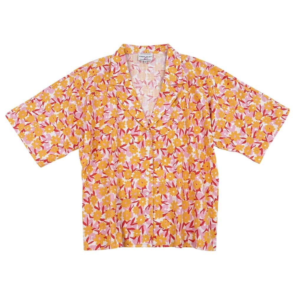 Sabo Skirt Floral Cotton Oversized Button Up Resort Shirt XS Euro Summer